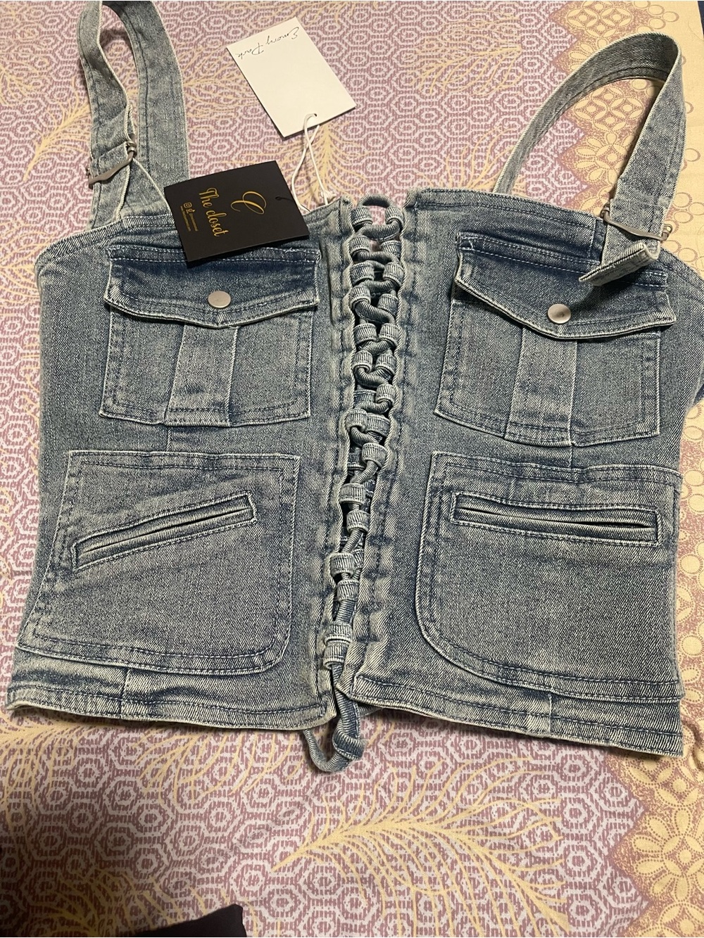 Emory Park Light Blue Denim Overalls with Braided Strap Detail